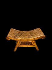 Egyptian Style Chinoiserie Revival Style Scroll Bamboo / Burnt Rattan Bench