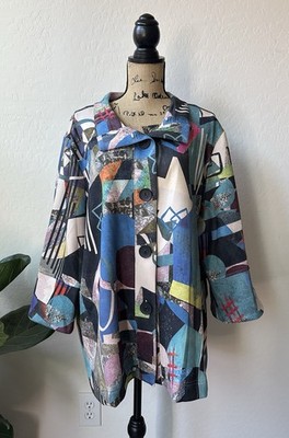 NWT Ali Miles Abstract Stand Collar Button Front Faux Suede Jacket Size 3X