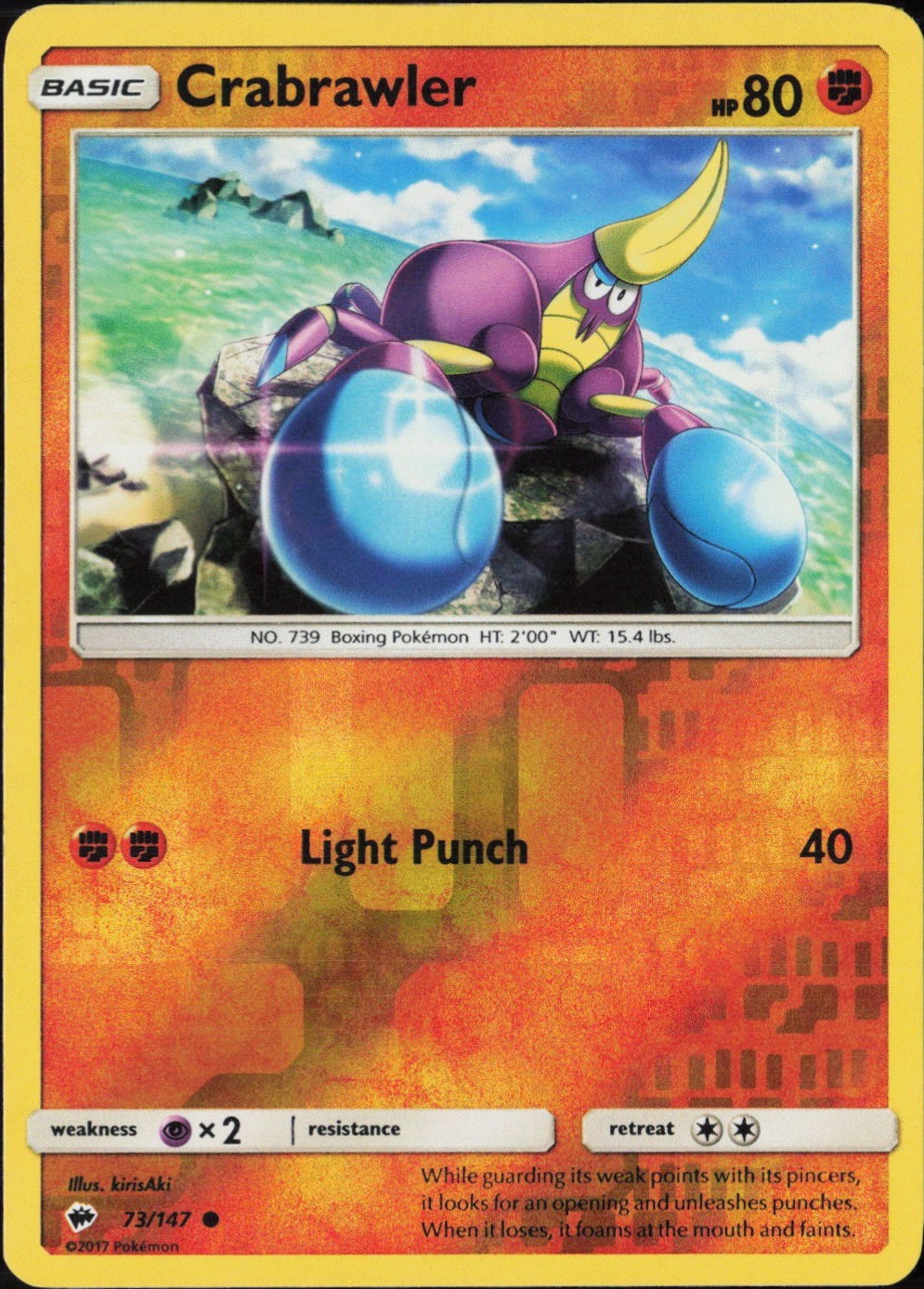 Crabrawler 73/147 Reverse Holo Pokemon TCG SM - Burning Shadows LP