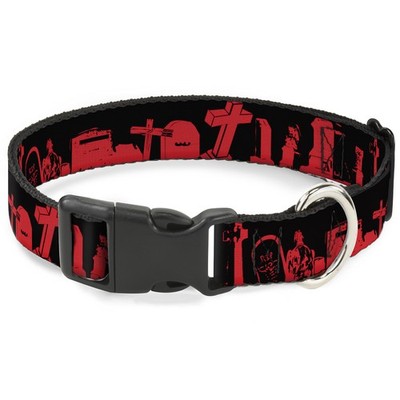 Plastic Clip Collar Graveyard Black/Red WIDE-Large 20-31'' (US IMPORT)