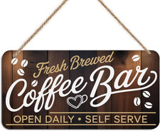 Coffee Bar Wooden Wall Sign Decor, Vintage Coffee Hanging Wall Sign Plaques for