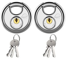 2Pcs Stainless Steel Discus Keyed Padlock Round Padlock Heavy Duty Rustproof ...