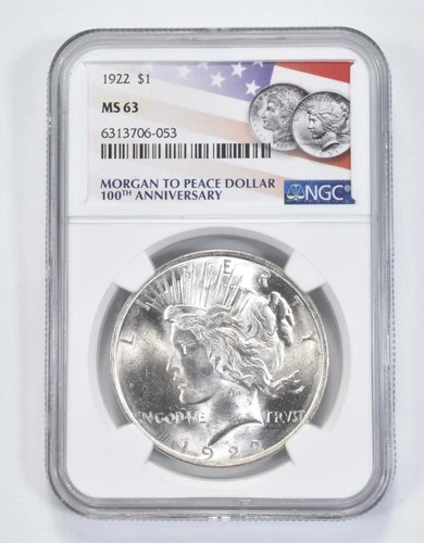 1922 MS63 MS 63 Peace Silver Dollar NGC Flag 2021 100th Ann Label *3833
