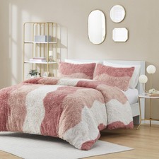 Soft  Cozy Shaggy Faux Fur Comforter Set, Trendy Ombre Design with Vibrant