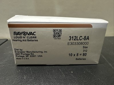 Rayovac Loud N  Clear batteries- Size 312 -Exp 7/2027, 10 packs of 8 (80 total)