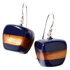 ZSISKA NEW Musee Aztec Resin Short Hook Earrings Emerald Navy Blue and Bronze