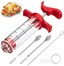 Meat Injector Syringe, 1-oz Plastic Marinade Turkey Injector Kit, 2 Marinade Inj