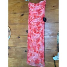 Lulus Late Night Crush Orange Mesh Ruched Strapless Dress Party Resort Medium