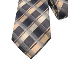 Bergamo New York Plaid Tie Men’s 61.5” Gray Metallic Preppy Modern Classic New