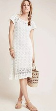 Anthropologie Britannia Crochet Midi Dress Ivory Size Small Lined Cottagecore
