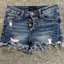 Kendall Kylie Denim Shorts Womens Size 5/27 Blue Distressed Frayed Hipster