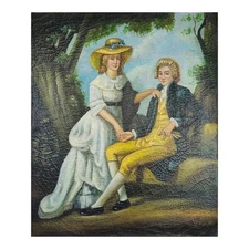 Square Hand Painted Oil on Canvas 50x60 CM Made in Italy Couple Below