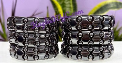 15mm Wholesale 6 Pcs Natural Hematite Crystal Stretch Healing Bracelet 7.5''