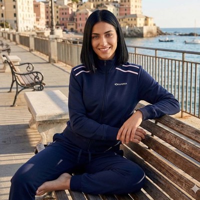 Superga Womens Full Zip Spring Tracksuit Navy Pink Cotton S-XL