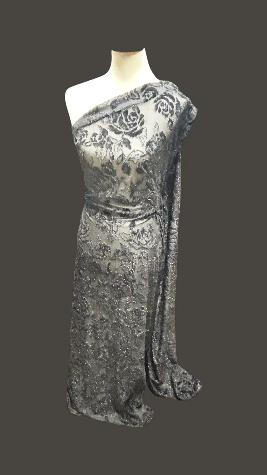 Women’s One Shoulder Lace Tulle Dress Black Evening Gown Full Length Sheer M - Image 3 of 4