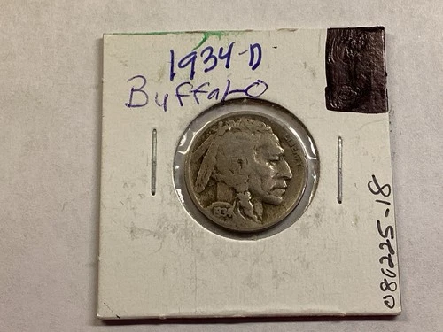 1934 D Buffalo Nickel 5 Cents Coin in Very Fine Condition 080225 18r