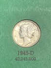 1945-D Silver Mercury Dime, Choice Original — photo 3