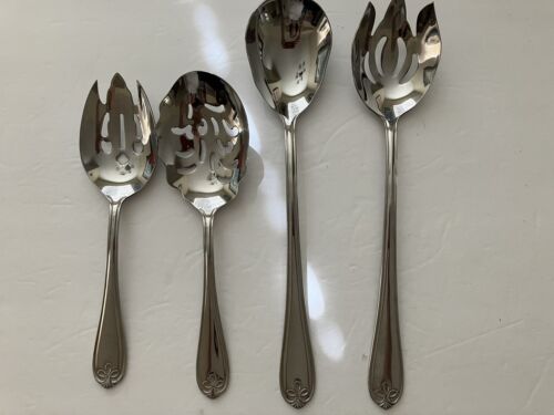 Reed & Barton RIBBON CREST Stainless Flatware Lot of 4 Salad Serving Spoon Fork - Picture 1 of 6