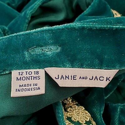 Janie and Jack Dress 12-18 mo Ornate Opera Lined Green Velvet Velour Holiday