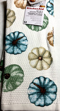 KITCHENAID PACK KITCHEN TOWELS 2 BLUE GREEN PUMPKINS 100 COTTON NIP