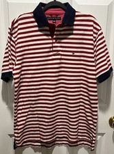 Tommy Hilfiger Mens Red White Stripe M Knitted Polo Shirt Flag Preppy Y2K