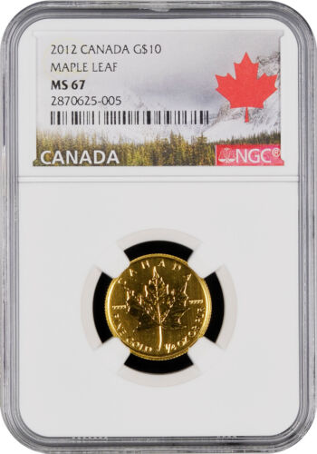 Pièce d'or du Canada 2012 feuille d'érable MS67, pièce d'or du Canada 1/4 once, pièce à neuf - Photo 1 sur 2
