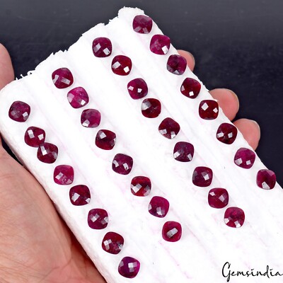 88.50 Ct Natural Red Ruby Cushion Checker Cut Loose Certified Gemstone Lot 33 Pc