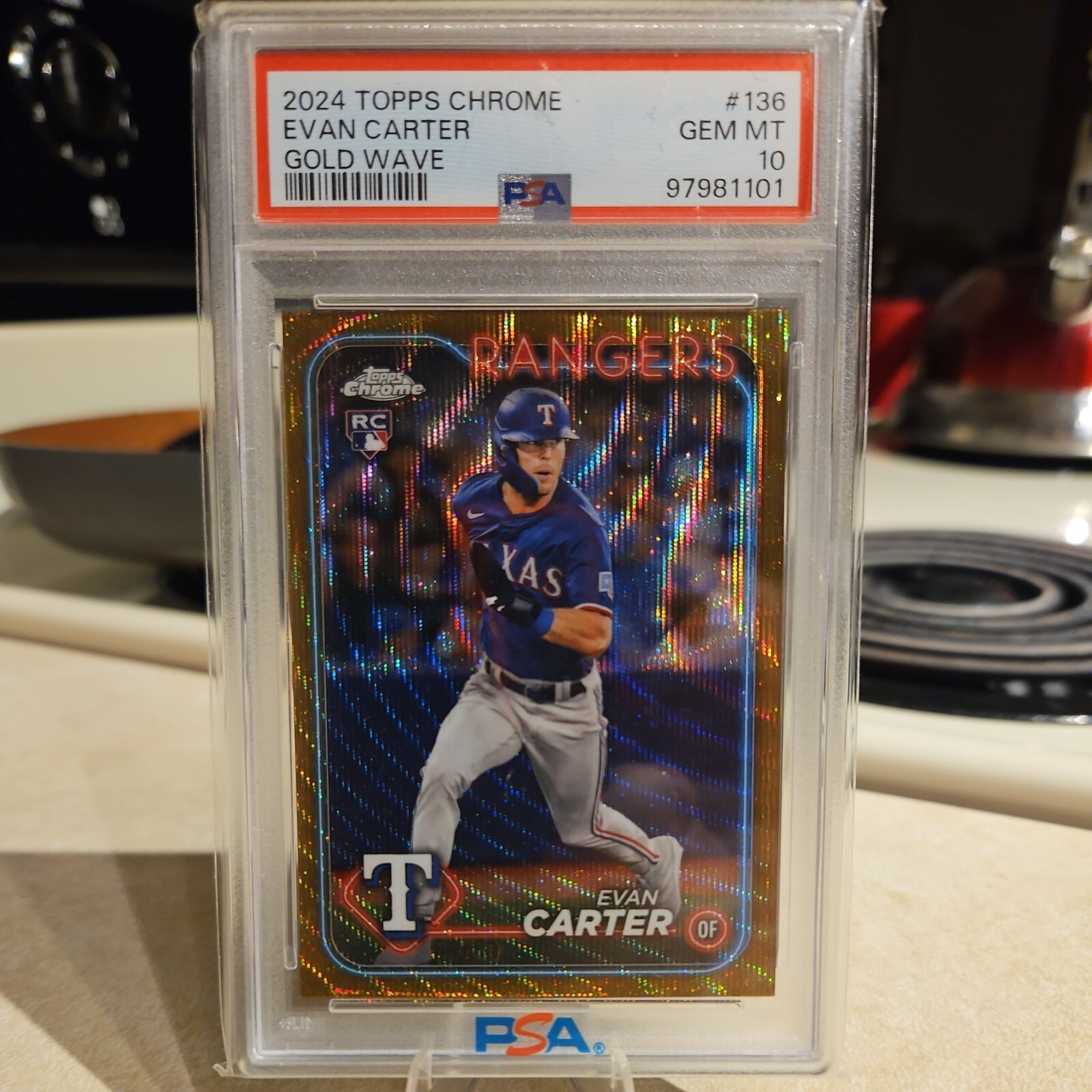 2024 Topps Chrome Evan Carter RC Gold Wave 39/50 Rangers #136 PSA 10 (POP 7)💥💥
