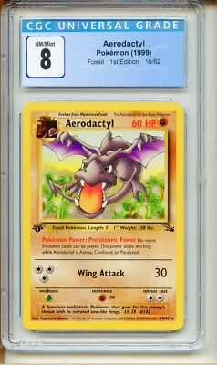 Aerodactyl 16/62 1st Edition Non Holo Pokemon Fossil CGC 8 NM
