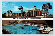 Postcard Florida Tampa FL Motor Lodge Motel Pool Split View 1961 Posted Chrome