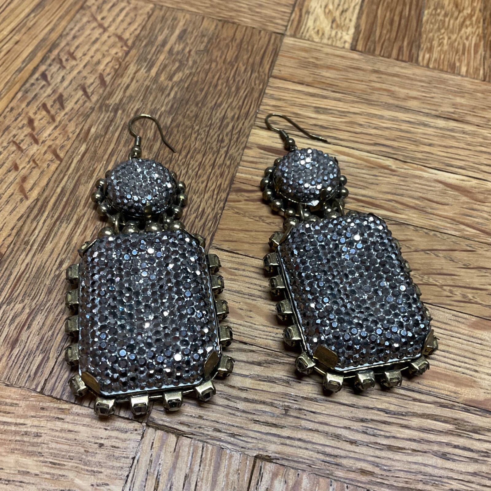 Designer Flat Drop Dangle Earrings  Micro Pave Cr… - image 1