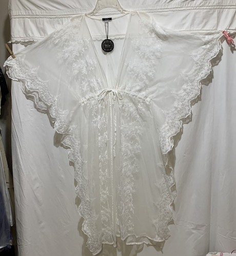 ❤️VIVID Boho Kimono Lace Sheer Embroidered Floral Duster Cover Up 2X NWT - Afbeelding 1 van 15