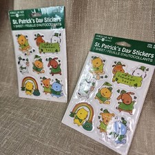2 American Greetings 80-90s Puffy Stickers St. Patricks Dog/Cat 1 sheet Per Pack