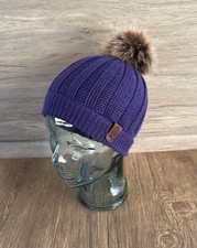Handmade Ribbed Pompom Beanie Kids Young Adult Small Women Fold Over Hat Purple