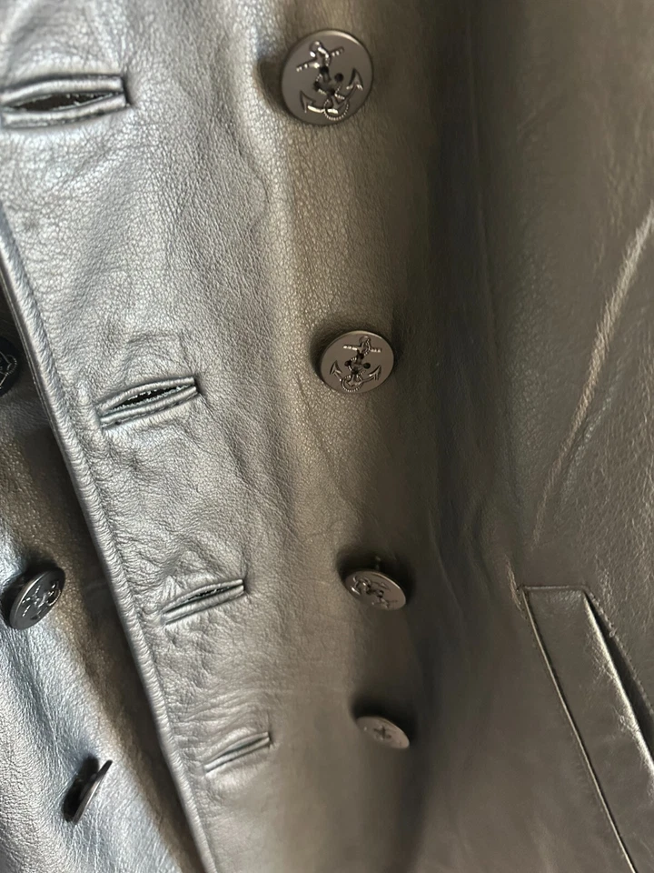 Винтажный б/у разрыв черный натуральной кожи Peacoat куртка мужской размер M Y2K - Изображение 4 из 4