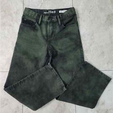 Gap Kids 1969 Original Size 10 Regular Jeans Green Wash Black Adjustable Waist