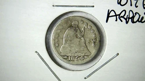 1854-P Seated Liberty Half Dime. With Arrows. Nice Details.