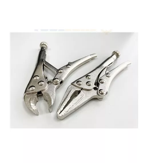 2 PC Mini Adjustable Locking Pliers Long and Round Nose Vice Grips Holders Clamp