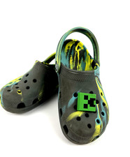 Crocs Kids Unisex Classic Tie Dye Marbled Clogs C 12 Gray Yellow Teal Minecraft