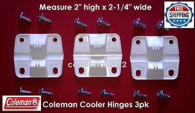 3 PK PLASTIC NEW GENUINE COLEMAN COOLER 3 HINGES 12 SCREWS #5256-1851