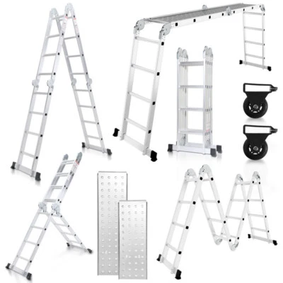 MARKENLOS Escalera Plegable 4x4/4x5 150kg Portátil Extensible Escalera Multiusos Multifunción Aluminio