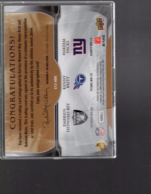 A1642-2009 SP Auténticos Triples #HBN Britt Heyward-Bey Hakeem Nicks Automático/50 Foto 2 de 2
