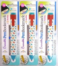 3 Erasable Pen Bookmark Plus 2 Refills Each Blue