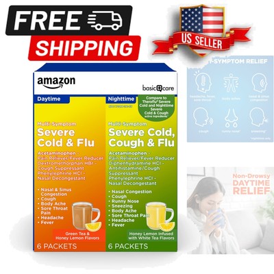Multi-Symptom Cold and Flu Medicine Pack: Daytime & Nighttime Relief, 12 Count