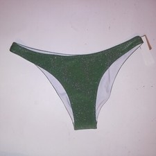 Victoria Secret PINK Swim Bikini Bottom Medium Green Silver Shimmer Cheeky New