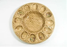 M. McIntosh Glazed Ceramic Basketweave Deviled Egg Serving Plate 10"