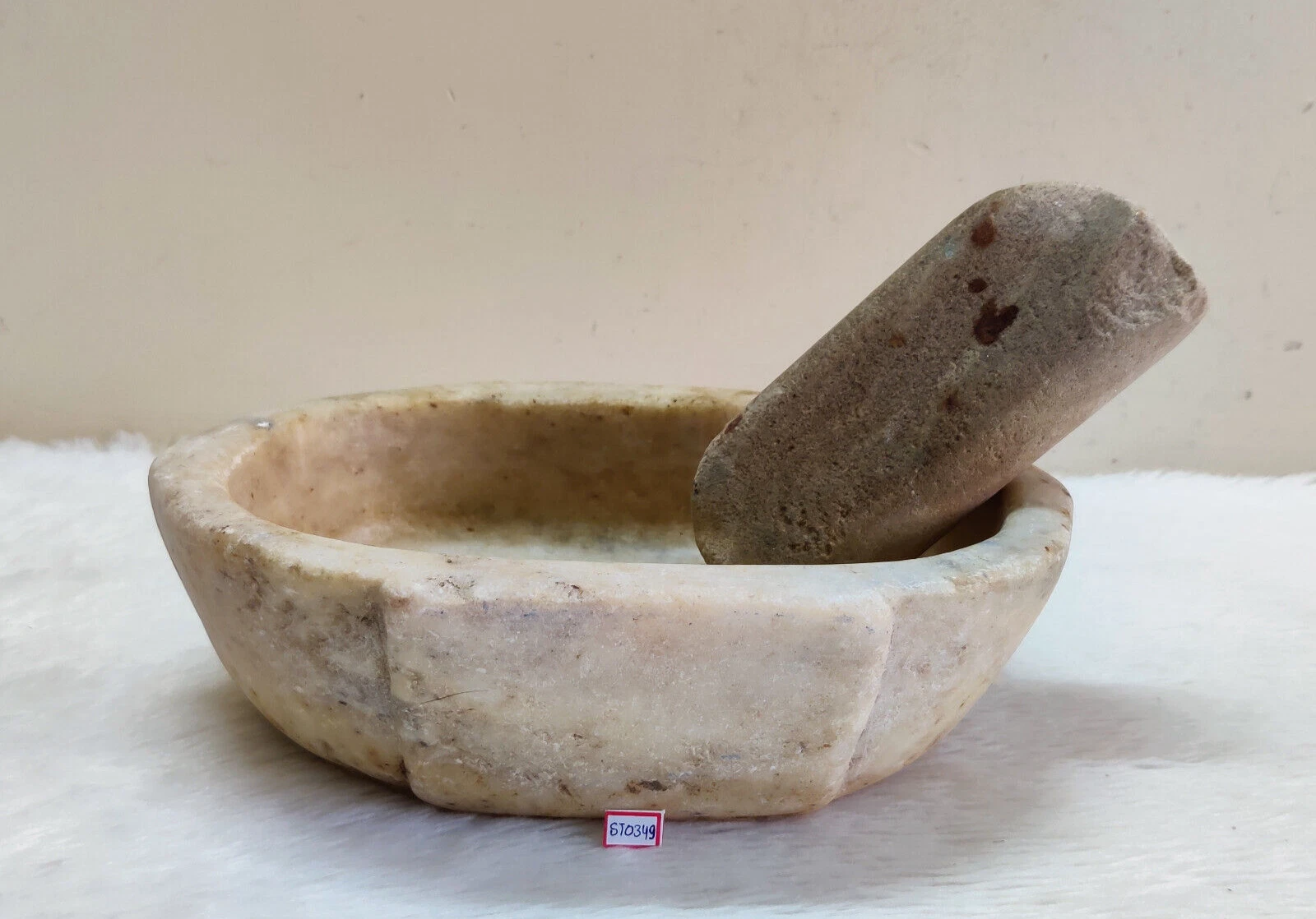 Antique Handmade Marble Mortar Stone Pestle Homeopathic Medicine Mortar STO349