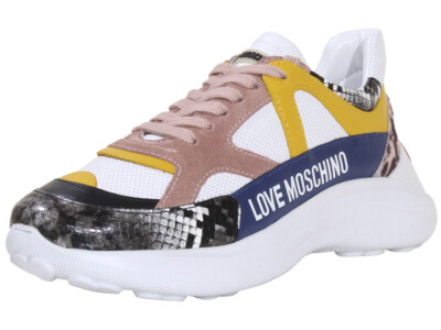 Love Moschino Women's Faux Fur Lace-Up Sneaker Shoes White/Multi