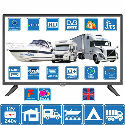 12V / 240V 24" Inch HD LED Digital Freeview TV MOTORHOME CARAVAN BOAT