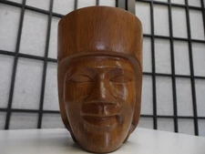 Hand Carved 14oz Wooden Face Mug Wood Tribal Tiki Boho Inca Head Cup 